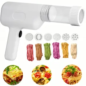 Portable Electric Noodle Machine, 6-in-1 Cordless Handheld Pasta Maker, for Homemade Ramen Spaghetti & More, Includes 6 Interchangeable Attachments, White Plastic Kitchen Tool, MTJ0002-1