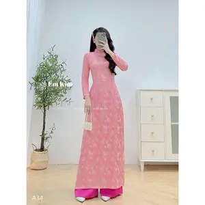 Pink gấm ao dai A34 - No pants | Ao Dai for Women| Lunar New Year | Ao Dai Viet Nam