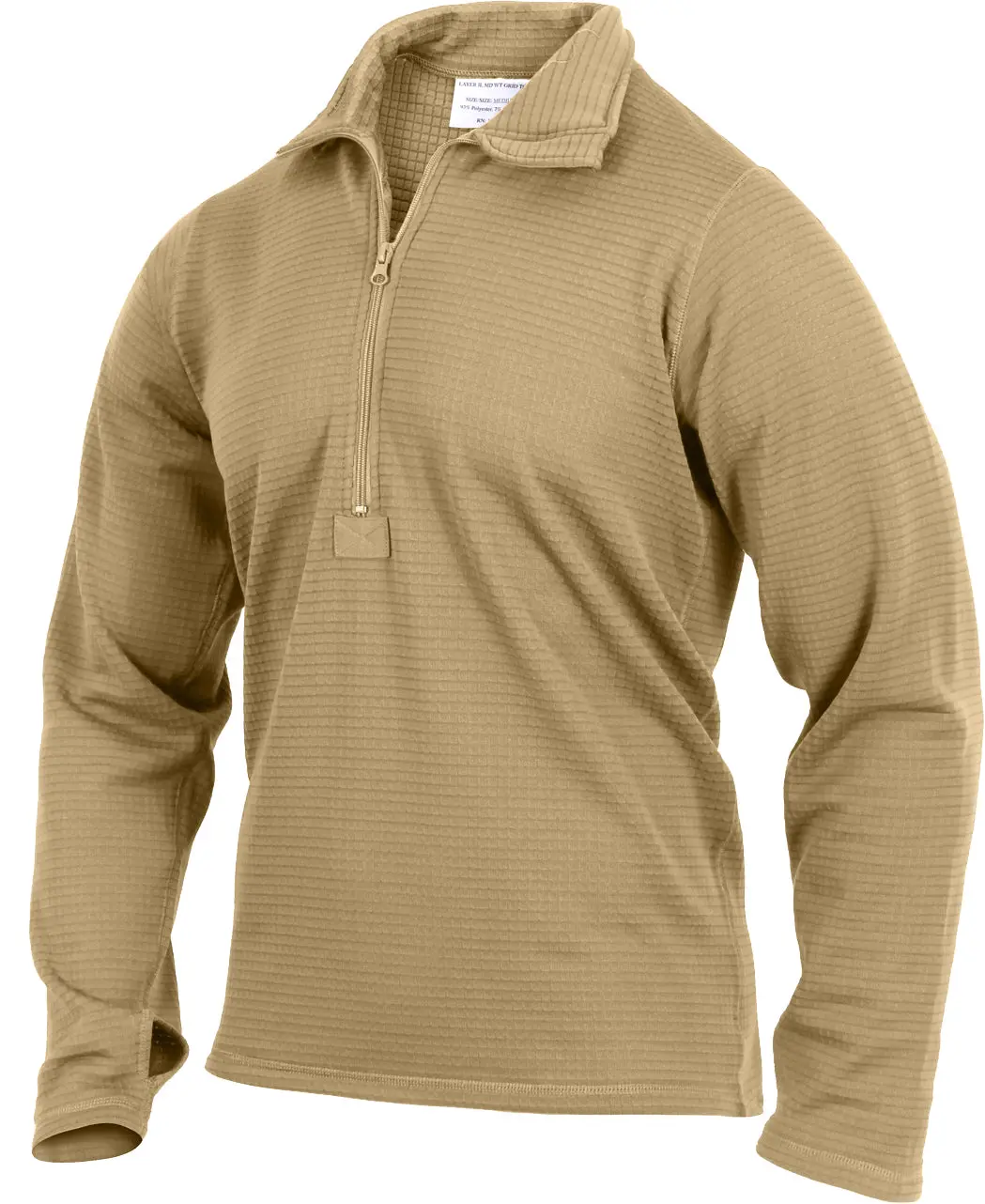 Men's ECWCS Gen 3 Level 2 Mid-Weight Grid Fleece Base Layer Top - Zip Turtle Neck, Long Sleeves, Thumb Holes, Layering Ready, Moisture Wicking, Thermal, Coyote Brown Undershirt, Mid-Weight Fabric