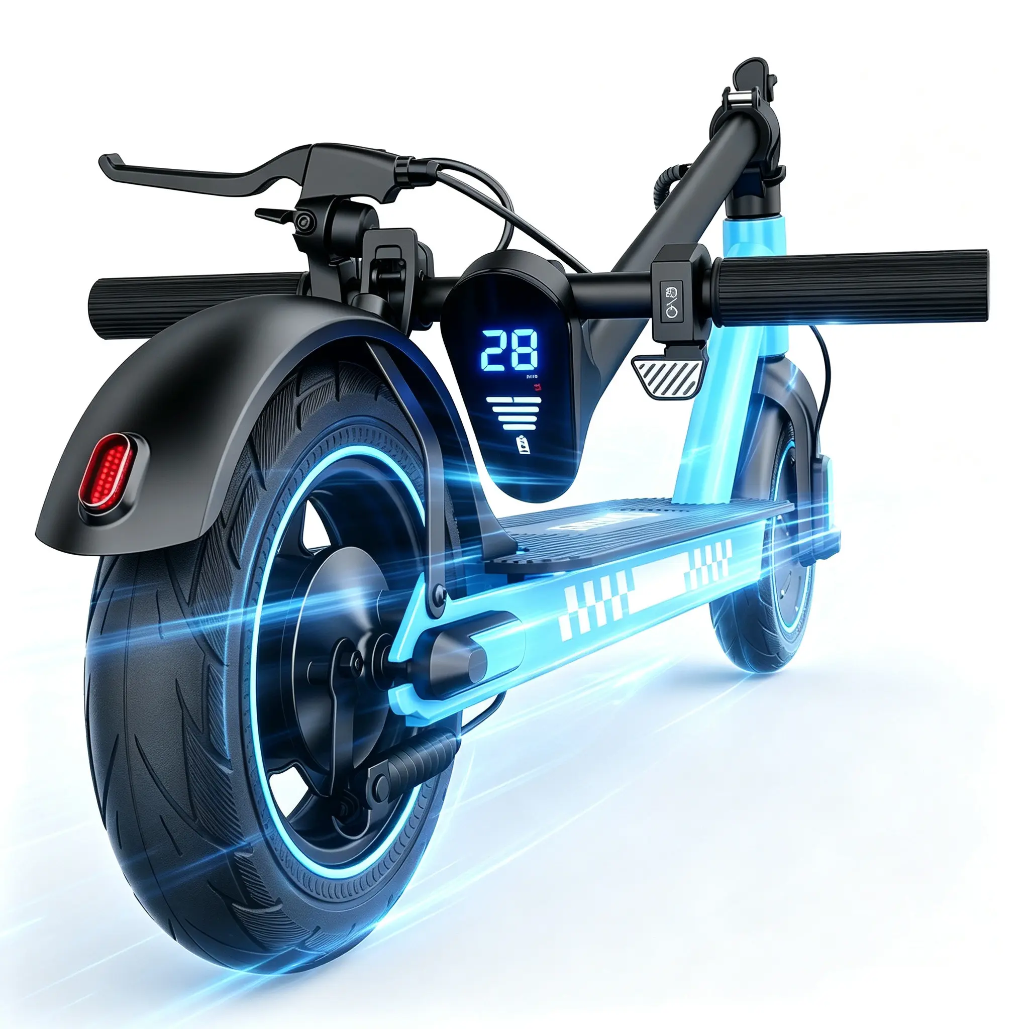 Foldable D9 Adult Fit Motorized Scooter - 350W Motor, App Unlocked & Controlled, 21 mph Max Speed, 10-Inch Solid Tires, Compact Lightweight Sport Folding Escooter, Portable, 3 Colors (Black-Red Dual Color, Pink, Blue)
