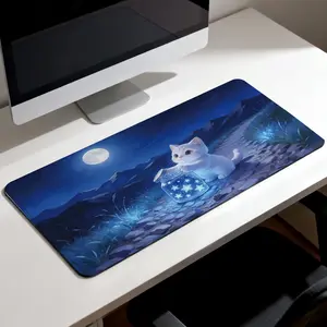 LIVEKEY Moonlit Cat Mouse Pad 80x40cm  Non - Slip Rubber Base Large Desk Mat for Gaming & Office  Smooth Surface Edge Sewing Design  Cute Aesthetic Mousepad​