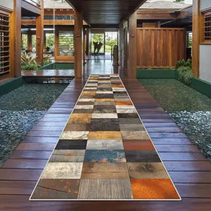 Wood Grain Pattern Long Carpet, 1 Count Modern Colorful Rectangle Area Rug, Non-slip Washable Floor Mat for Home Living Room Entrance Stairway Corridor Kitchen, Multicolor Rug, Decorative Rug