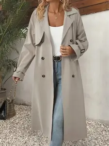 Double-Breasted Trench Fitted Long Coat, Womenswear American Sweet Cool Style, Sleeve Cuff Tie Design, Streetwear Layered Outerwear Jackets, Bold Fashion Look