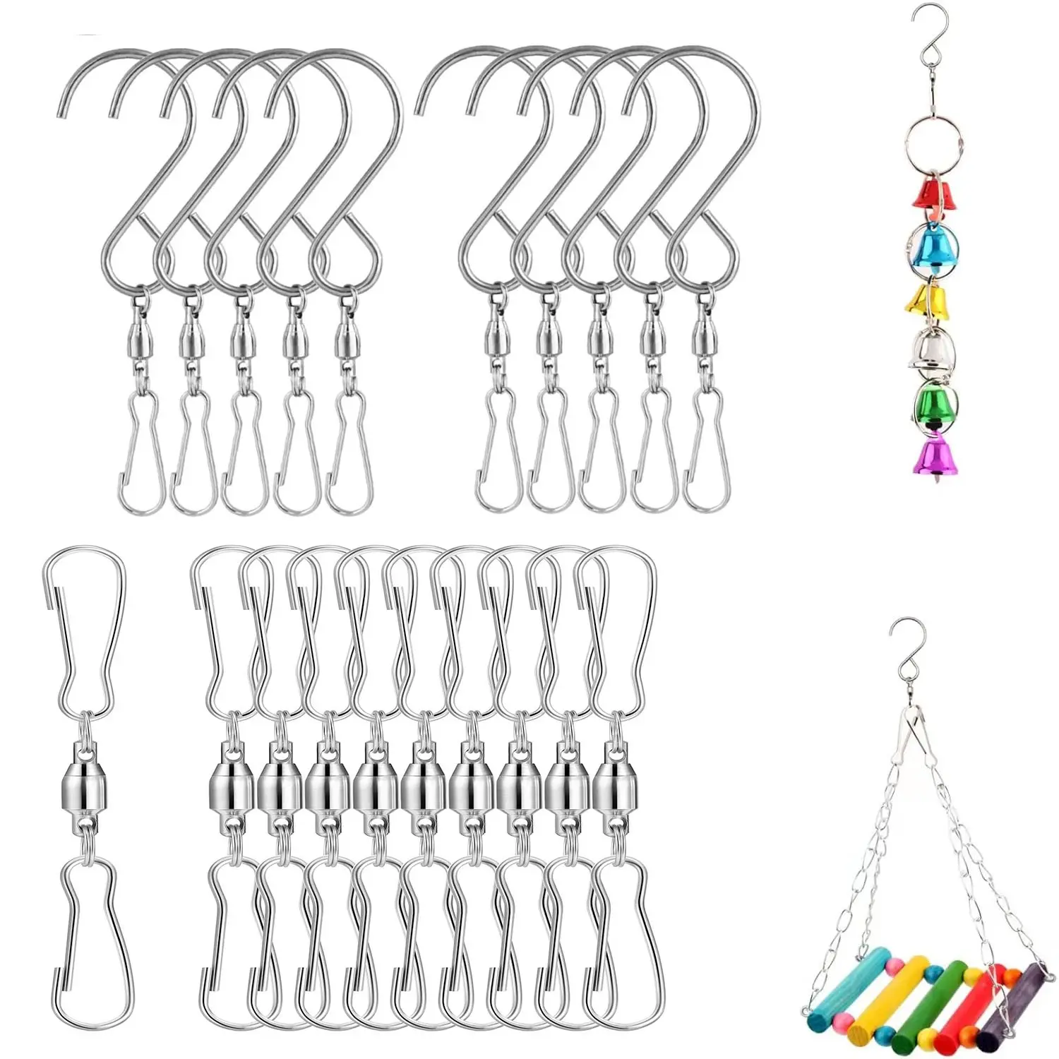 20 Pack Multi-Purpose S-shaped Hook Wind Spinner 360° Rotating Swivel Hooks Clips Storage for Hanging Wind Spinners Chimes Crystal Twisters Garden Bells for Christmas Party Supply Holds Up To 6 Lbs Sunmmervibes