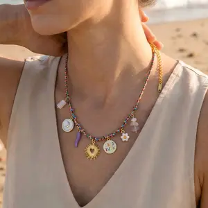 Summer seaside charm, chili pearl heart, good luck pendant, colorful dopamine string necklace