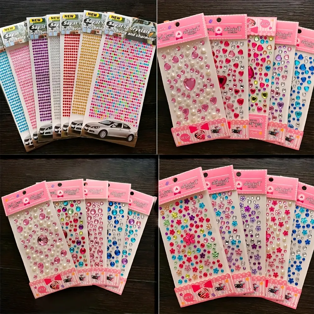 20sheets Random Colorful Acrylic Rhinestone Stickers, Scrapbook Decoration DIY Material Stickers, Transparent 3D Crystal Diamond Stickers Mini Pearl Decals Set