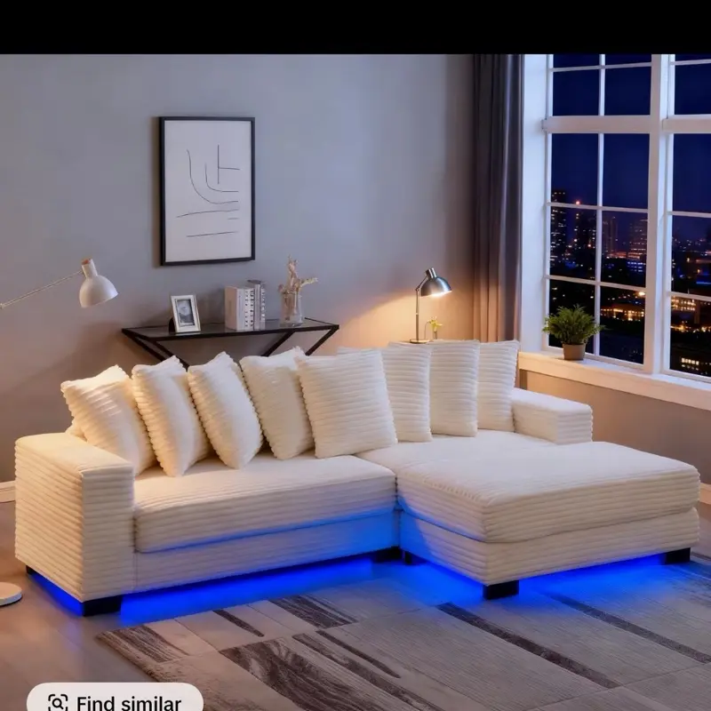 4Packs Shipped]Niccae 110" LED Lighted L-Shaped Convertible Sleeper Sectional Sofa, Modern Uphols