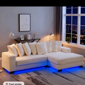 [New Year Special Discount]  Niccae 110" Corduroy Tufted L-Shaped Sleeper Sectional Sofa with LED Bas