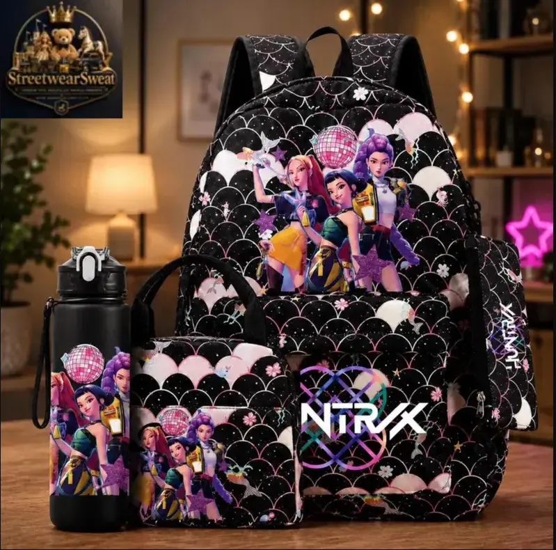 Anime Idol Kpop Demon Hunters HUNTR/X Black 4-in-1 Daypack Bundle Insulated Travel Bottle Set
