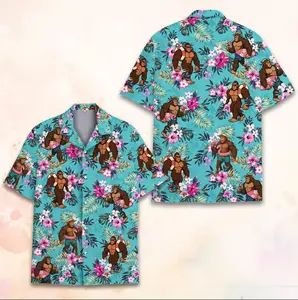 Tropical Bigfoot Hawaiian Shirt Men Women Youth, Summer Monster Shirt, Floral Aloha Beach Short Sleeve Button Down Shirt