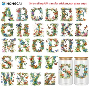 26 Piece Floral Butterfly Art Letters UV DTF Heat Transfer Stickers, 3D Crystal Decal Stickers, High Quality DIY Creative Decorations, Sticker Packs