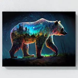 1pc Dmt Trippy Spirit Bear 103 Canvas Art, Home Decor Wall Art Print Canvas, Large Painting For Bathroom Bedroom Office Living Room Home Wall Decor, -Wrapped Canvas