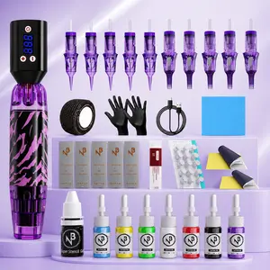 Wireless Body Art Pen Kit with 1500mAh Battery Pack, 3-12V Adjustable Voltage Body Paint Device, Pro 12000RPM UV Printed Painting Pen with Disposable Paint Fluid Pods & Colors Set