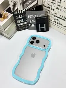 Big Wave 2-in-1 Phone Case for iPhone 12-17 Series, Wavy Texture Glossy Design, TPU Edge + PC Hard Back, Full Camera Lens Protection, Anti-Slip Shockproof, 5 Aesthetic Colors