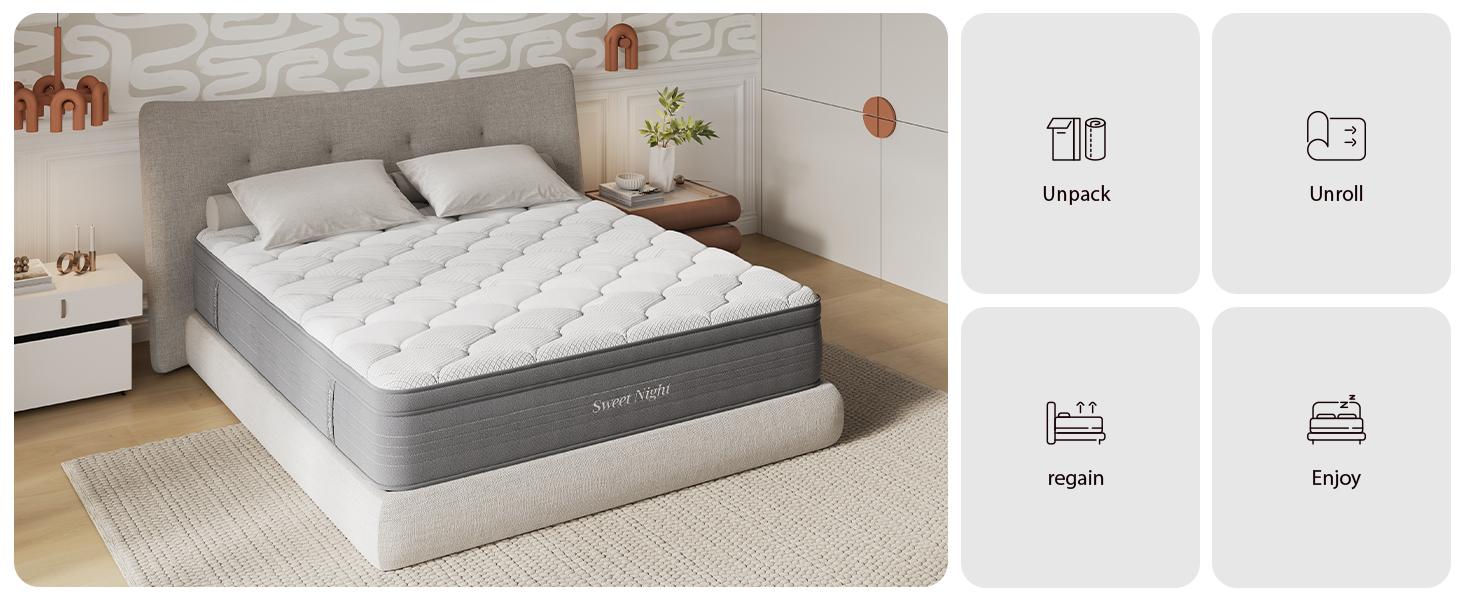 Sweetnight 14/16 inch Medium Gel Memory Foam Hybrid Mattresses, CertiPUR-US, OEKO-TEX Certified