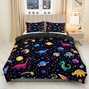 3PCS Duvet Cover Set, 1 Duvet+2 Pillowcases(Without filler), Dinosaur Space Galaxy Universe Astronaut theme, Christmas bedding set,  Bedroom Space Decor Holiday Gift Suitable for decoration Bedroom Dorm Room Guest Room Hotel