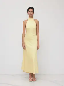 Satin Halter Neckline Backless Maxi Dress