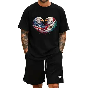 Mexican American Eagle Heart Graphic T-Shirt USA Mexico Flag Dual Bald Eagle Heart Wings Black Oversized Unisex Short Sleeve Tee Chicano Latino Heritage Patriotic Family Streetwear Top