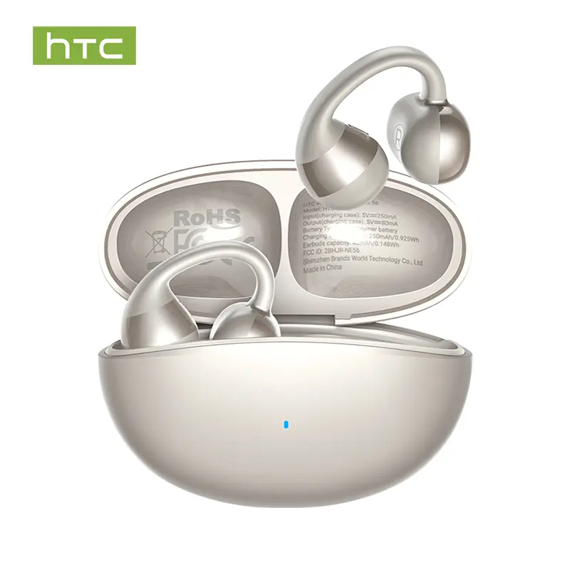 HTC NE56 OWS Clip-On Earphones Bluetooth 6.0 Stable Connection IPX5 Waterproof Built-in Mic for Clear Calls Super Comfortable Fit Perfect for Running Workouts Sports Activities