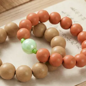 Chinese Herbal Bracelet - Handcrafted Beads with Natural Tones and Unique Green Accents Perfect for Healing and Stress Relief