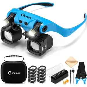 Magnifying with Light, 2X 4X 6X 10X 13X Magnifying Lens, Switchable Binoculus Loupe w/Case, Head Magnifier for Close Work Watch Repair Crafts Jewelry