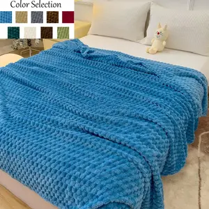 Air Conditioning Blanket Pure Color Flannel Throw, Soft Comfortable Geometric Pattern, Polyester Fiber, Living Room Sofa Decor