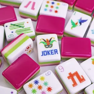 Premium Rose Red Acrylic American Mahjong Set Luxury Crystal Tiles for Home Use Gift Giving Professional Hand Shuffled Game Night Family Entertainment Durable Travel Friendly Casino Style Complete Accessories mahjong Fun(Pattern A)