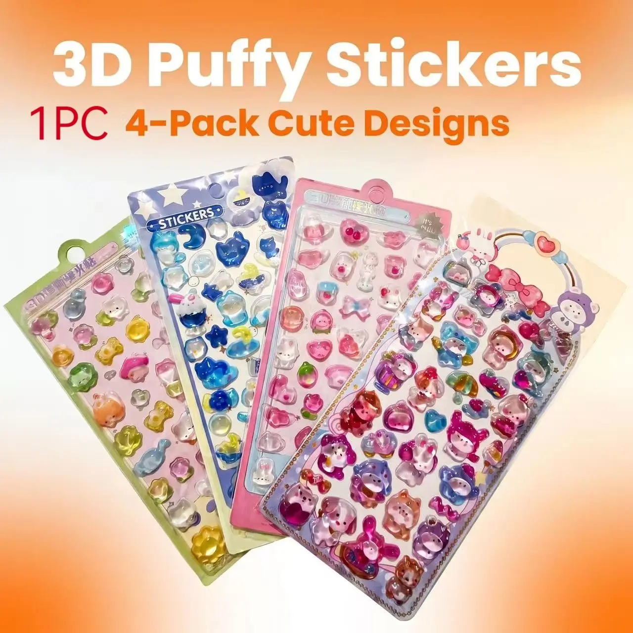 3D Cartoon Stickers, Glossy Bubble Stickers with Cute Animal Patterns, Waterproof Bright Colors, DIY Decorations, Kids' Holiday Gifts