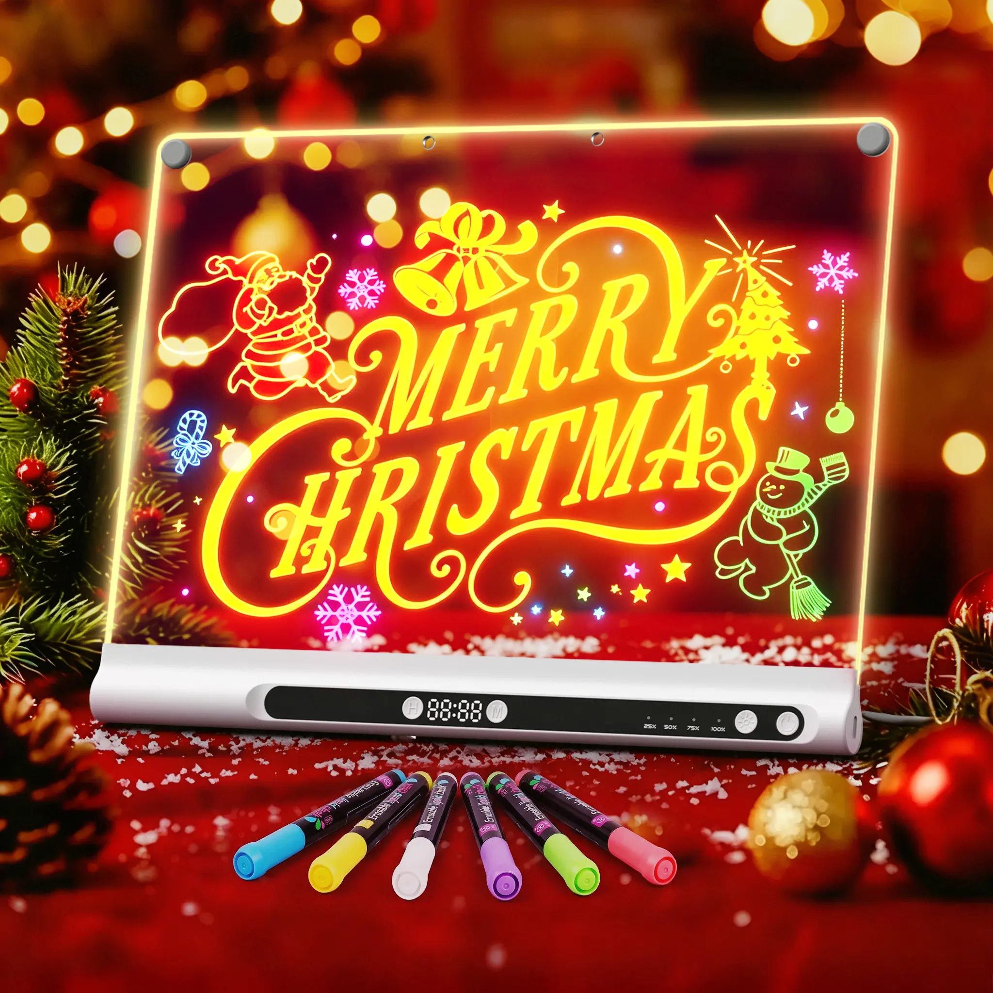 【Christmas Gifts】16in LED Drawing Board for Kids - 6-Color LED Light Up DIY Acrylic Dry-Erase Surface with Stand, Markers, Wipes, Spray Bottle, Tracing Paper, Reusable Learning Toy, Ideal Birthday Halloween Gift