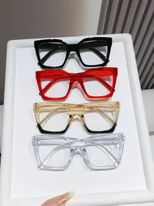 4 Pairs Women's Leopard Print Square PC Frame Retro Contrast Color Fashion Non-Recipe Glasses, Casual All Seasons Eyewear, Trendy Casual Eyeglasses