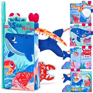 JoyCat Baby Toys, Ocean or Farm Baby Soft Toys, Cloth Board for Baby Shower Newborn, Gifts for Boys Girls Stocking Stuffers, Touch and Feel Tummy Time Crinkle Cloth Books for Infant