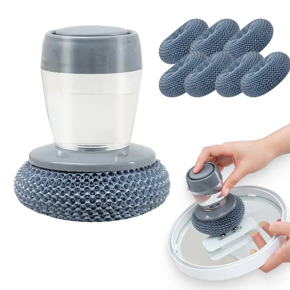 Dish Brush with Soap Dispenser, Soap Dispensing Dish Brush, Kitchen Scrub Brush for Dishes, Pots, Pans, and Sinks (PET Head) Cleaning Products Cleaner