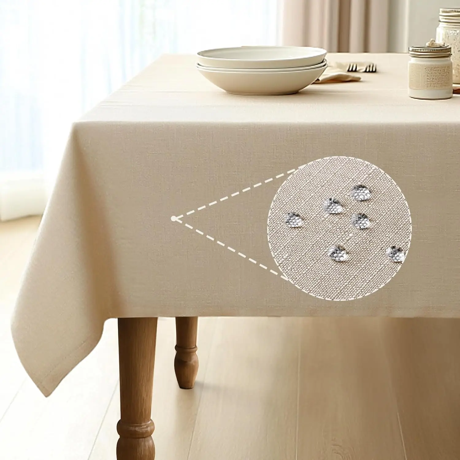 Beige Rectangle Linen Tablecloth - 52x70 Inch High-Quality Fabric, Thick, Stain-Proof, Water-Resistant, Wrinkle-Free Design, Adds Elegance & Protection, Versatile for Every Occasion, Ideal for Dining, Weddings