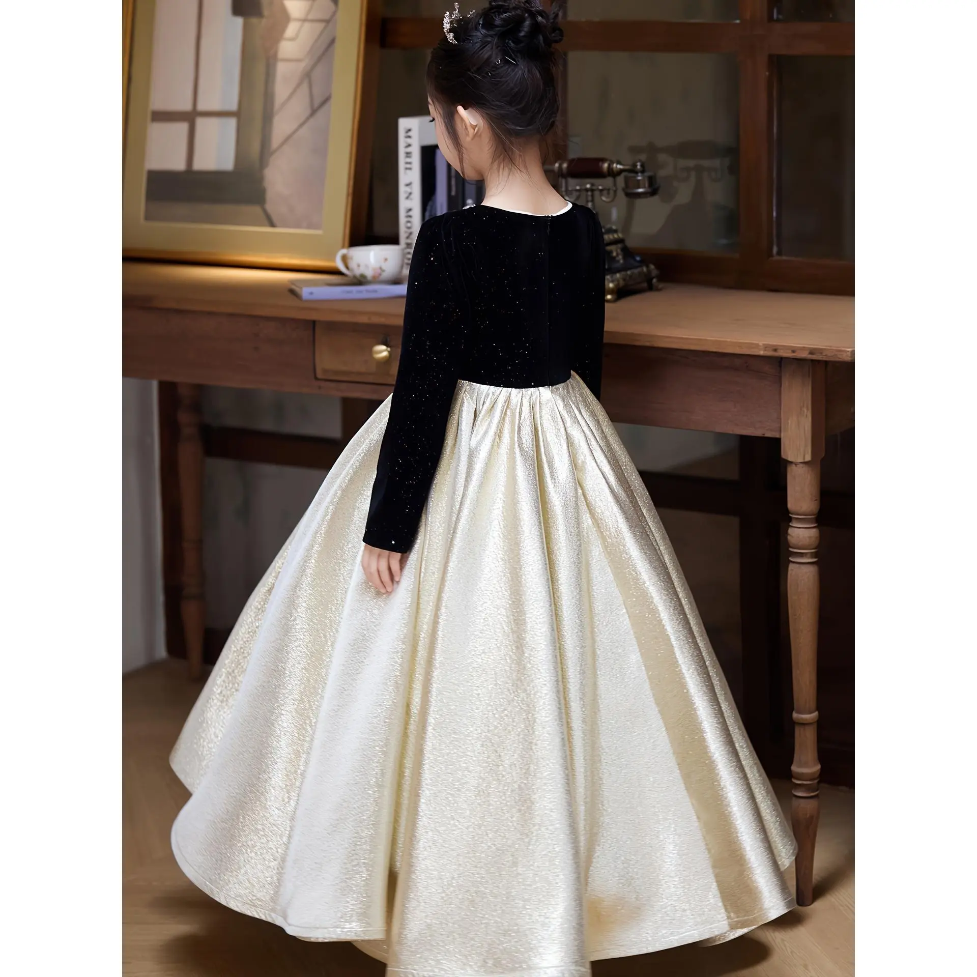 Evening Dress, Autumn, And Winter, Featuring a Stylish Princess Gown Older  Girls with Long Sleeves. This