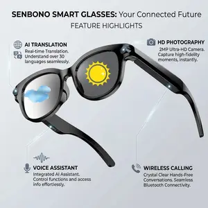 SENBONO M89-S Smart Translation Glasses with Gradient Lenses HD Camera Music Playback, Voice Assistant Smart Glasses with Camera