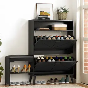 Loomie Shoe Cabinet with 3 Flip Drawers and Bench, Freestanding Narrow Hidden Shoe Rack Organizer for Entryway, Hallway, Living Room, Closet modern shoe