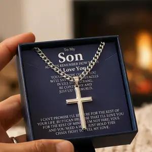 MILACOLATO 925 Sterling Silver Cross Necklace Beveled Edge for Men Women 5mm Stainless Steel Non Tarnish Durable Cuban Link Curb Chain Crucifix Pendant Necklace Jewelry 16-30 Inches Christian Baptism Giftst Necklace Jewelry 16-24 Inches