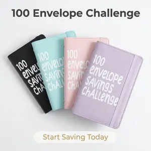 100 Envelope Savings Challenge Budget Binder, A6 PU Leather Cash Envelope Budget Planner Book with Money Saving Trackers, Ring Loose-Leaf Cash Organizer Notebook for Budgeting Financial Planner, 4 Colors Black / Mint Green / Pink / Lavender Purple