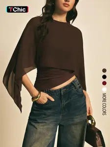Elegant Asymmetric Blouse for Women,Batwing Sleeve Design, Perfect for Daily Wear & Casual, Stylish Ladies' Top
