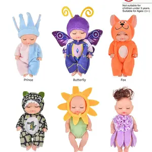 Boxed 6pcs Mini Reborn Dolls, Cute Silicone Baby Dolls Wearing Animal, Realistic Sleeping Dolls, Newborn Dolls for Boys Girls Children Gifts, Soft Cuddly Gift