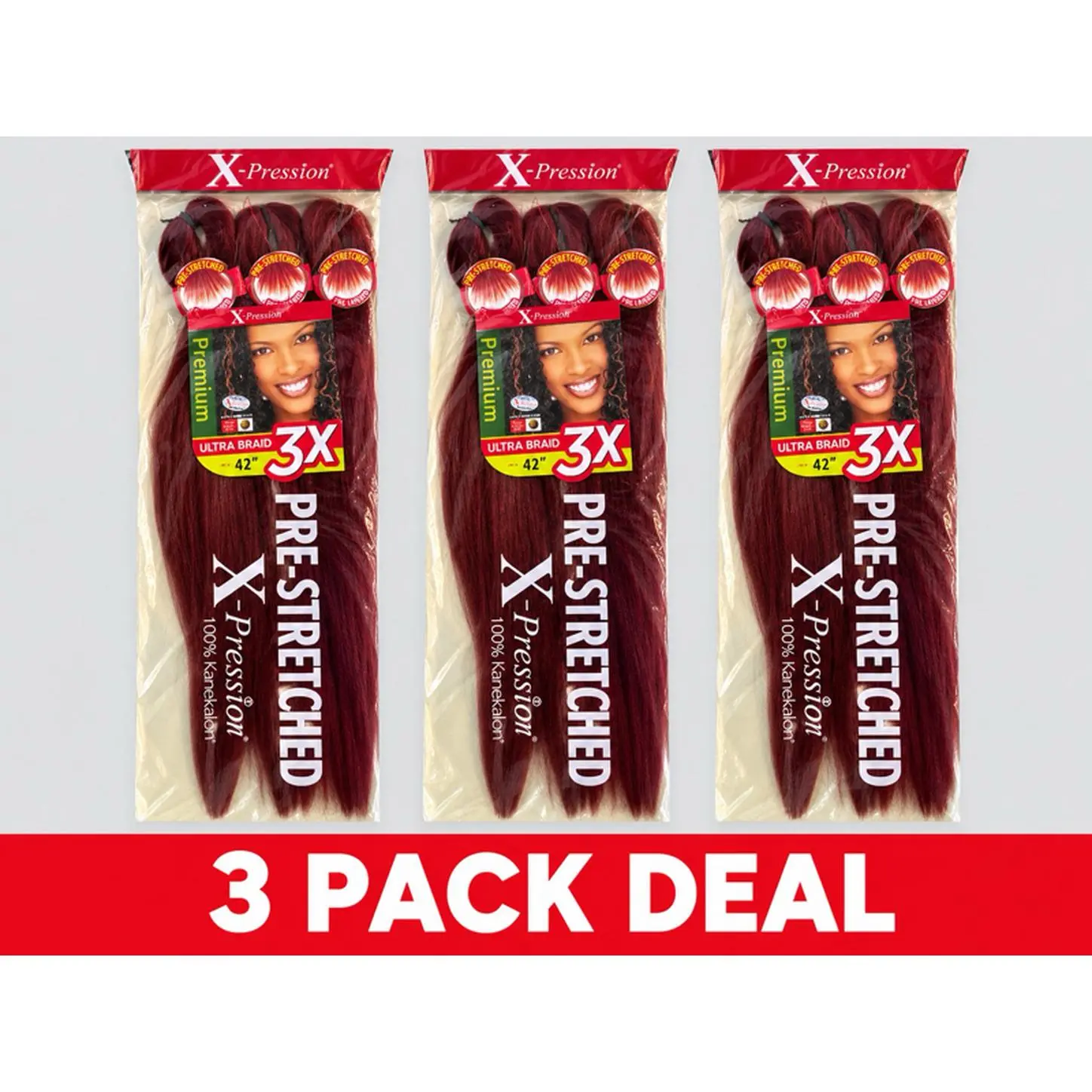X-Pression Color 350 Pre-Stretched Ultra-Long 42" 3 Pack of three bundles. Deal for 10.99