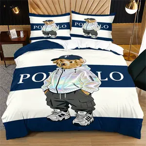 Trendy Reflective Jacket with Bear Print Coverlet Set, Includes 1 Coverlet and 1 or 2 Pillowcases, Excludes Quilt and Pillow Core, Suitable for Bedroom or Dormitory Bedding Sets, Ideal for Gifting or Personal Use
