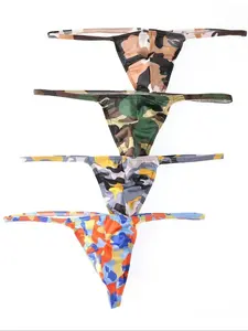 ZYNE Men's Camouflage Print Drop Waist Thong Soft Breathable Comfortable Sweat Wicking Underwear Daily Wear All Seasons Undergarments
