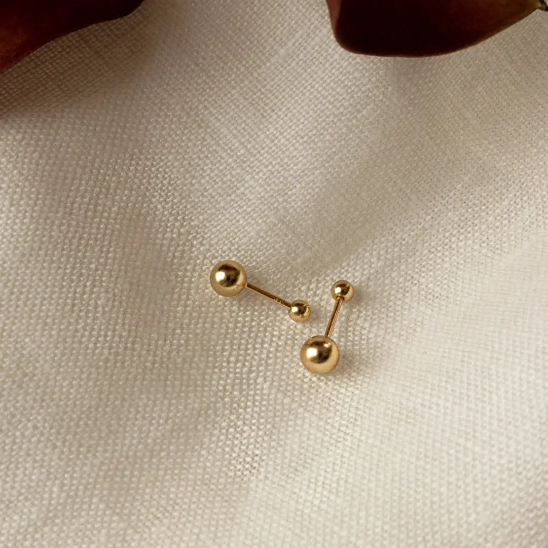Hailey Ball Studs by Caitlyn Minimalist - Dainty Gold Sphere Earrings - Minimalist Screw Back Earrings - Gift for Her