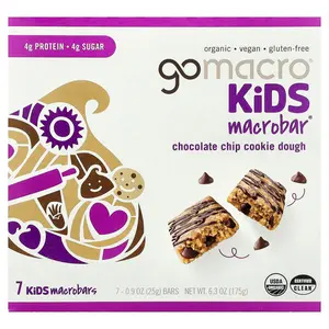 GoMacro Kids MacroBar®, Chocolate Chip Cookie Dough, 7 Bars, 0.9 oz (25 g) Each
