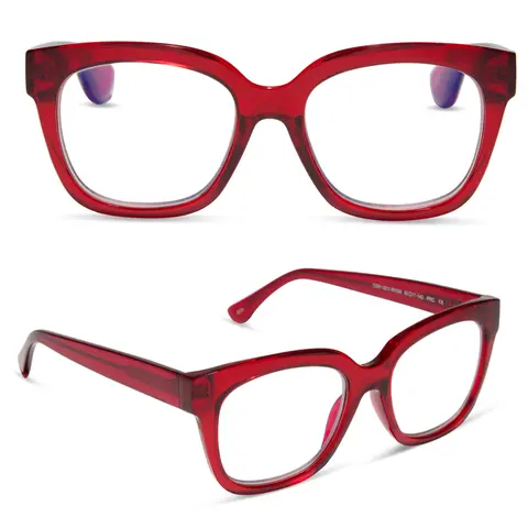 DIFF Ava Red Cherry Reading Glasses - Womens Blue Light Readers Lightweight Chunky Rectangular Frame