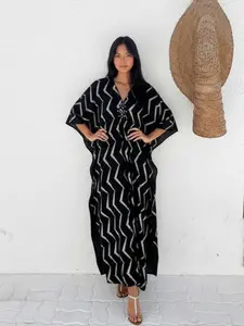 Women's All Over Chevron Print Dress Batwing Sleeve Dress for Daily Wear, Casual Boho Fashion, Bohemian Casual Dress, Ladies Clothes for All Seasons, Bohemian Dresses