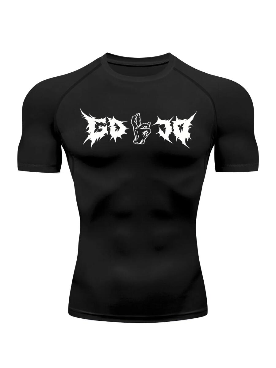 Go Jo Men's Gothic Death Metal Compression Shirt Quick Dry Athletic Workout Rash Guard for Intense Training Sessions