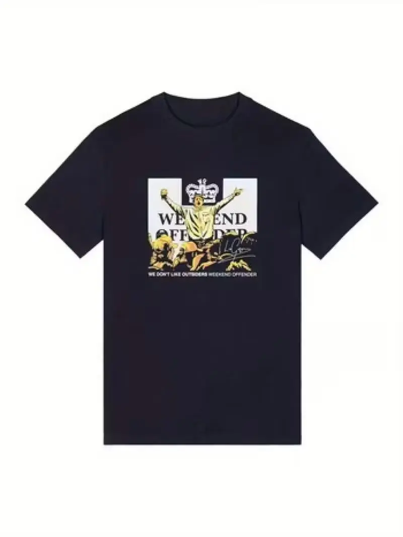 DTG Direct Weekend Offenders zodiac T-shirt, unisex crew neck short-sleeve shirt with leopard print text, black Y2K streetwear, K-drama/K-pop merch, casual and concert outfits for all seasons, inspired by Korean idols