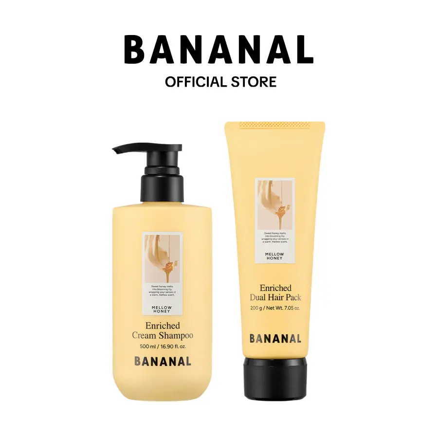 [Bananal] Korean Enriched Duo - Shampoo and Treatment for Moisutrizing & Glossy Hair | Deep Condtioning | Shampoo Sandwich | Sea Salt Water + Honey Extract + Bee Compelx + Rice Water Protein | Mellow Honey Scent | Korean Haircare